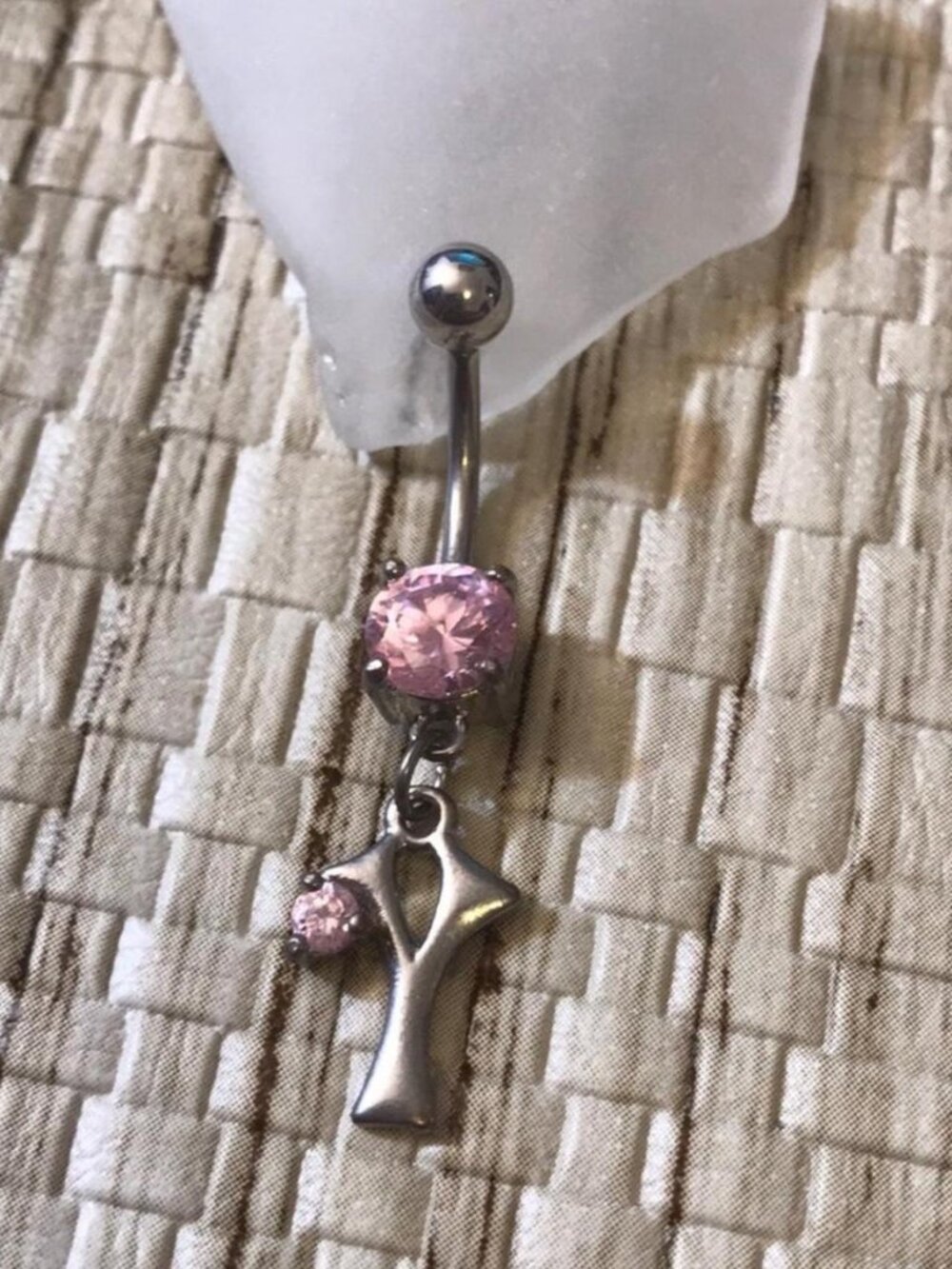 PINK GEM LETTER Y INITIAL DANGLE BELLY BUTTON RING NAVEL RING PIERCING NEW 14G
